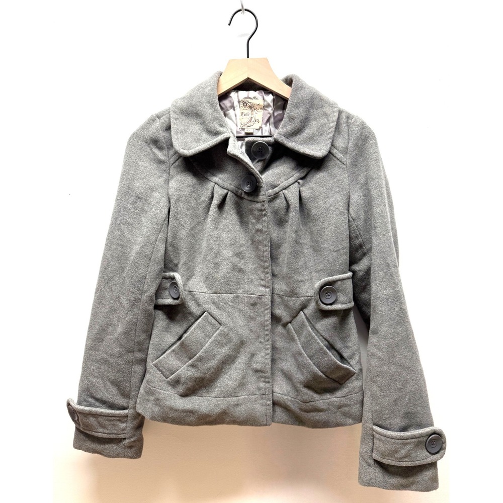 Tulle Womens‎ Grey Button Front Collared Peplum Jacket Size Small
